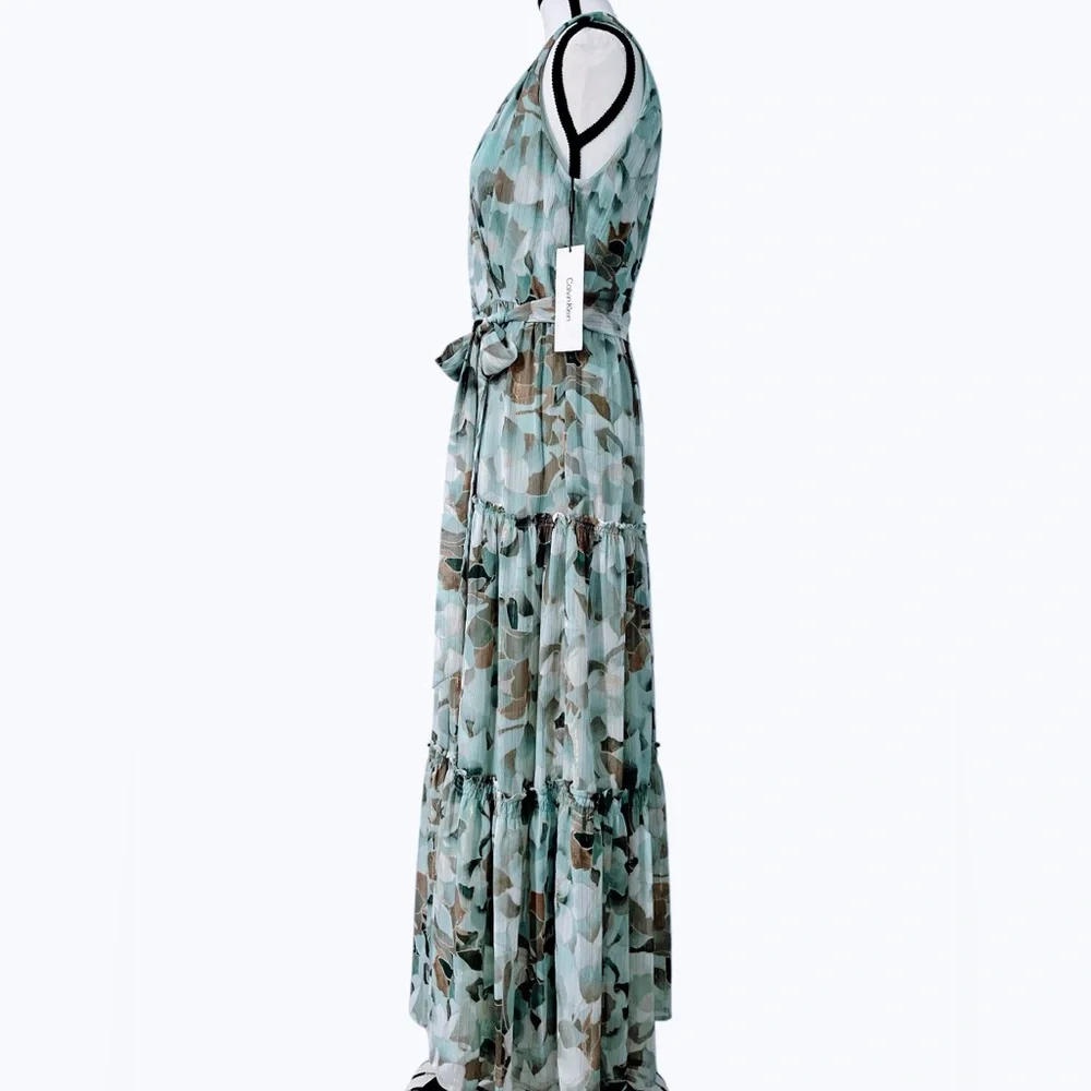 Calvin Klein Green Floral Tiered Maxi Dress | NWT | Size 10 - Picture 2 of 10